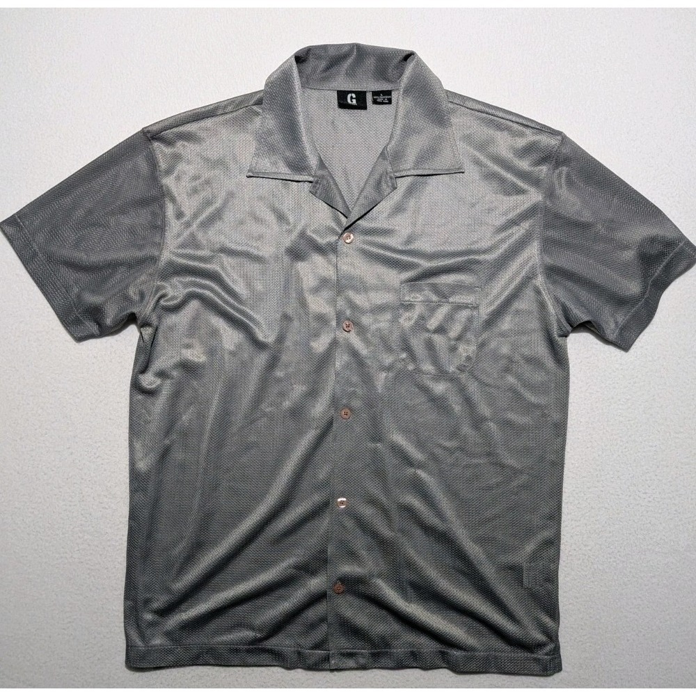 Vintage Guess Jeans Gray Mesh Perforated Camp Collar Club Shirt Mens‎ L Y2K 90s